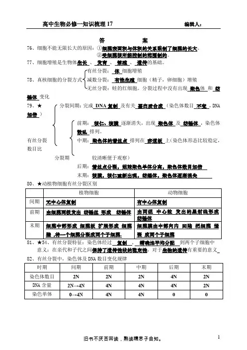 高中生物必修一知识梳理17 细胞增殖小报