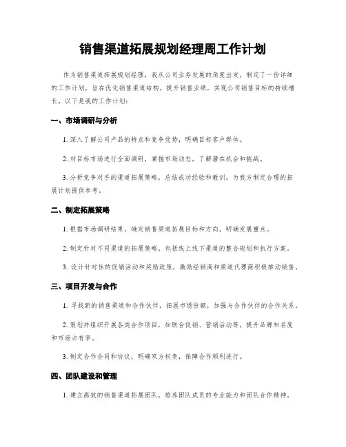 销售渠道拓展规划经理周工作计划