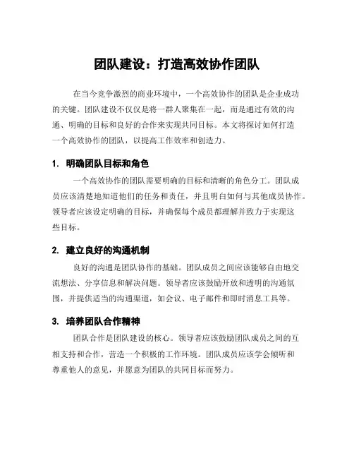 团队建设：打造高效协作团队