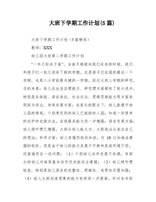 大班下学期工作计划(5篇)