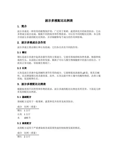 波尔多液配比比例表