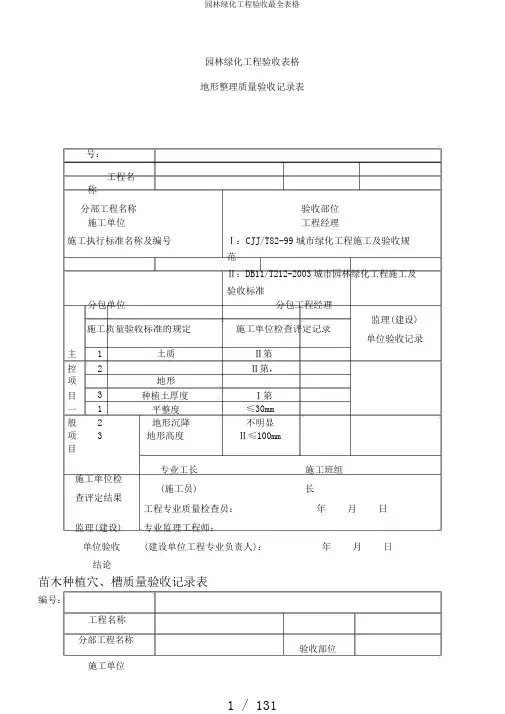 园林绿化工程验收最全表格
