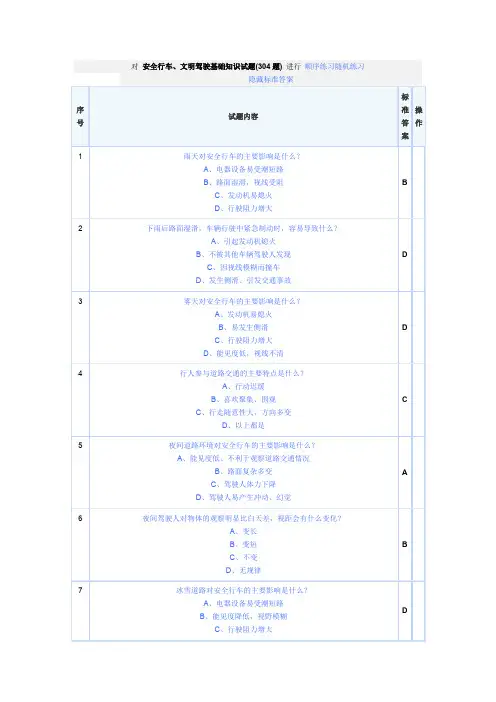 3安全行车、文明驾驶基础知识(共304题)解析