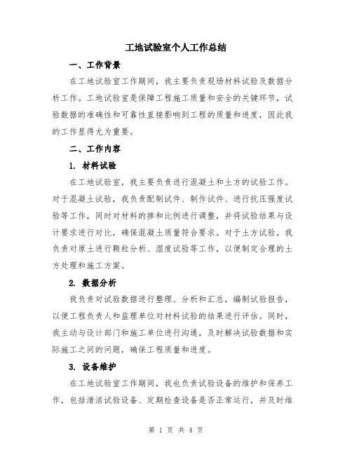 工地试验室个人工作总结
