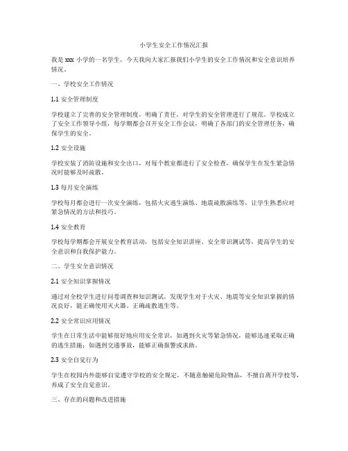 小学生安全工作情况汇报