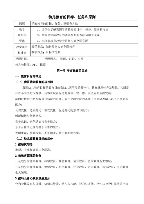 幼儿教育的目标、任务和原则 电子教案