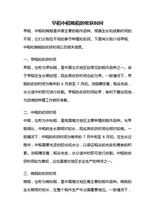 早稻中稻晚稻的收获时间