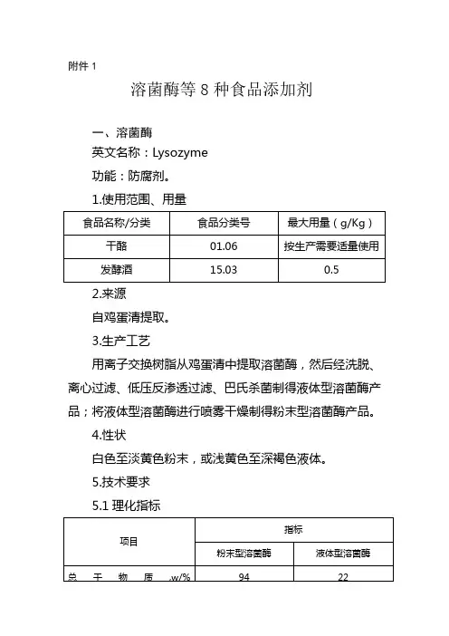 溶菌酶等8种食品添加剂