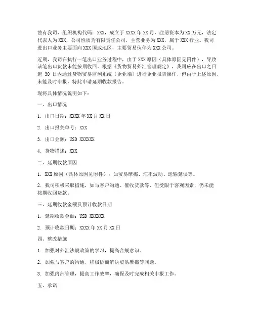 延期收款报告情况说明