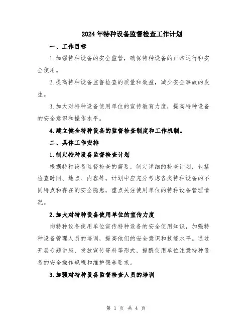 2024年特种设备监督检查工作计划