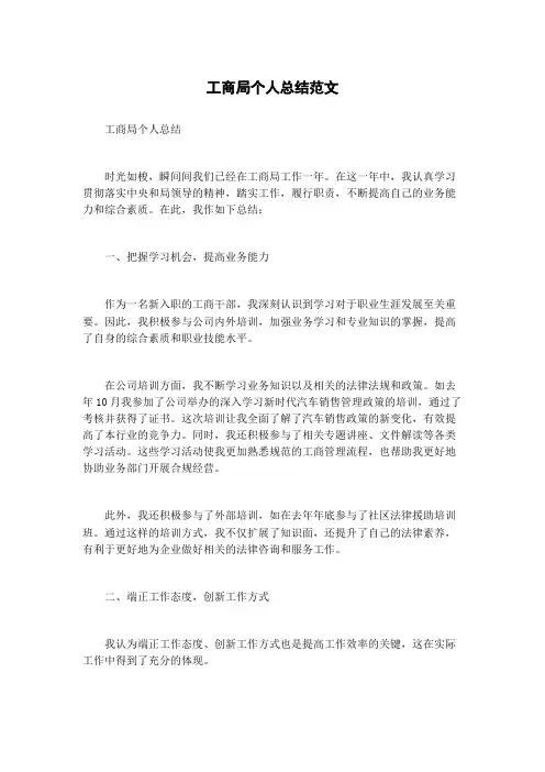 工商局个人总结范文