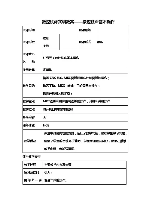数控铣床实训教案——数控铣床基本操作