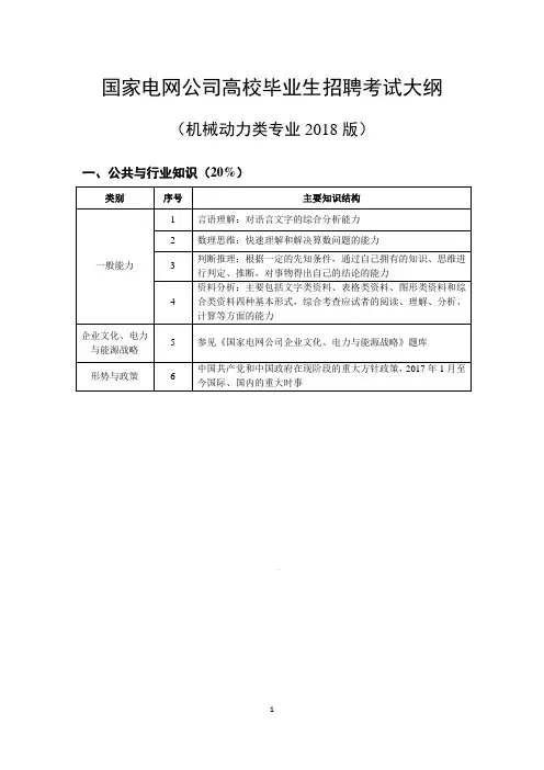 2018国家电网考试大纲 机械动力类大纲