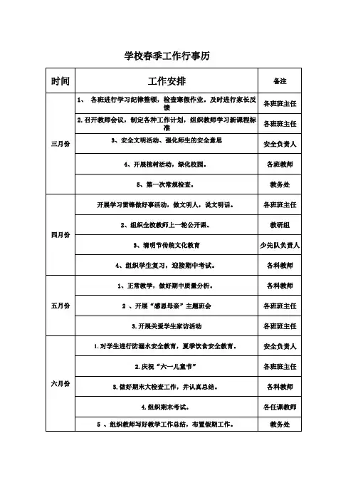 学校春季工作行事历