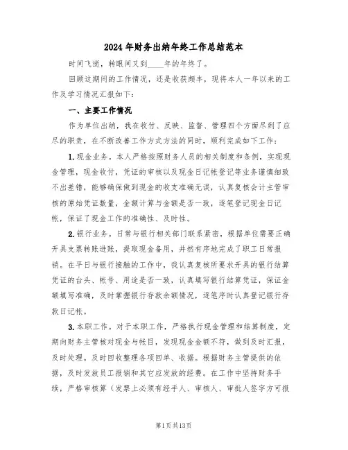 2024年财务出纳年终工作总结范本(5篇)