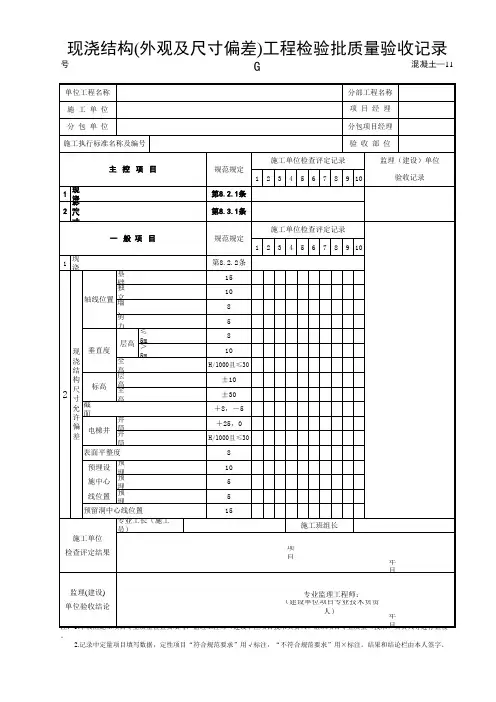 11现浇结构(外观及尺寸偏差)质量验收记录表