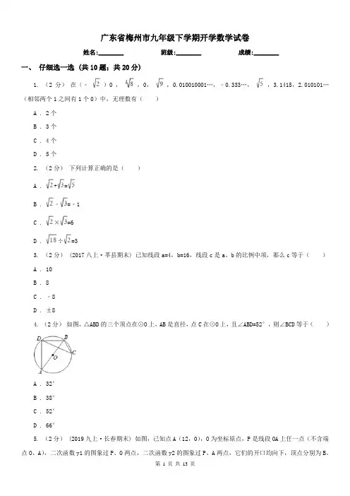广东省梅州市九年级下学期开学数学试卷