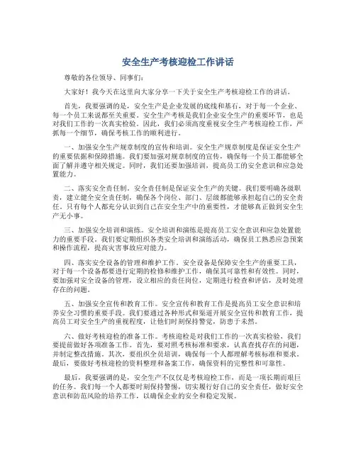 安全生产考核迎检工作讲话