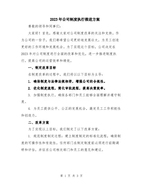 2023年公司制度执行推进方案