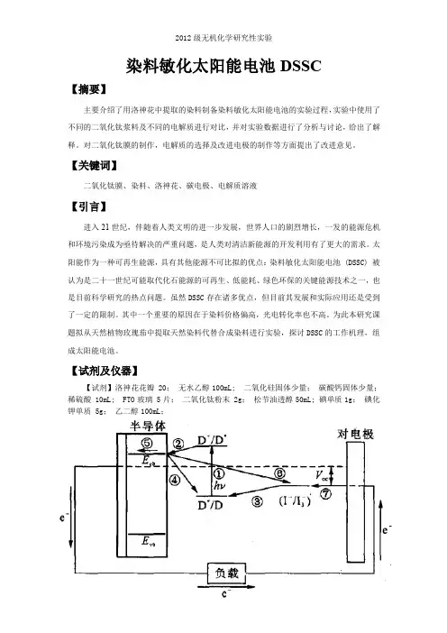 无机化学设计实验染料敏化太阳能电池