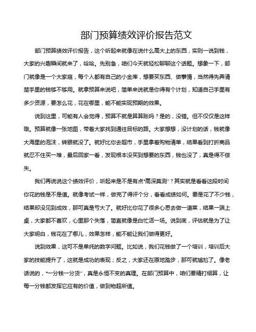 部门预算绩效评价报告范文