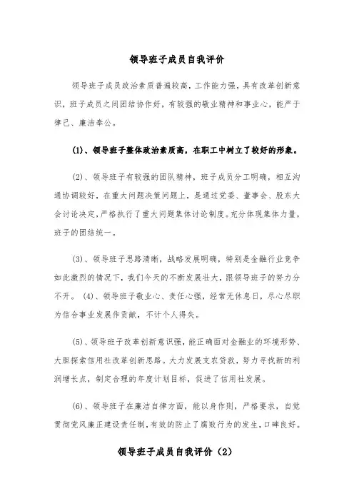 领导班子成员自我评价（2篇）
