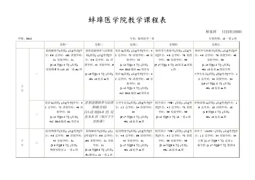 蚌埠医学院12一系一班课程表