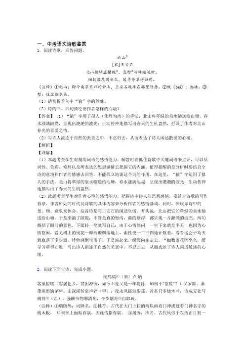 中考语文复习诗歌鉴赏专项综合练含详细答案