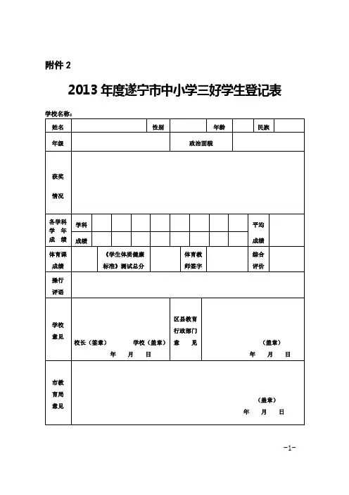 中小学三好学生登记表