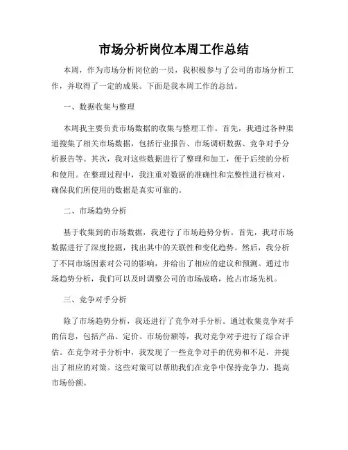 市场分析岗位本周工作总结