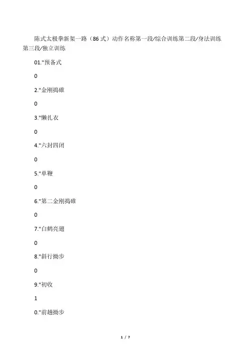 陈式太极拳 新架一路(86式)动作名称
