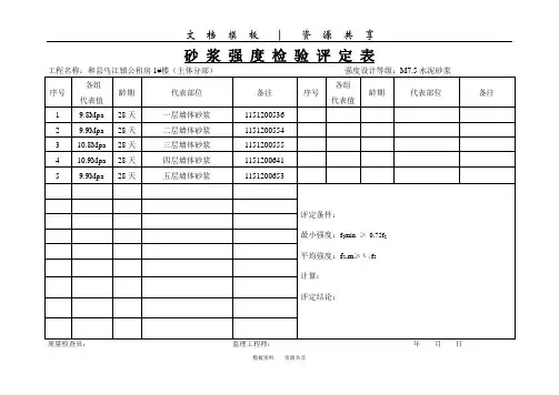 文档：砂浆强度评定表
