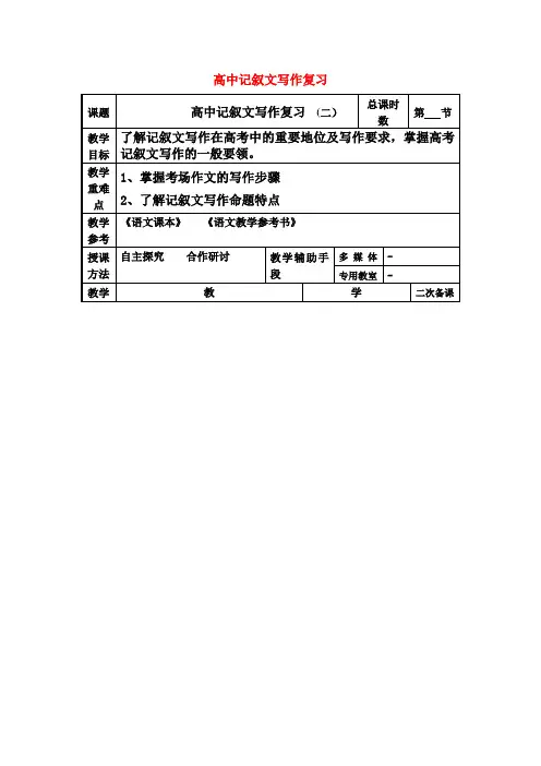 高考语文一轮复习《高中记叙文写作复习(二)》教案