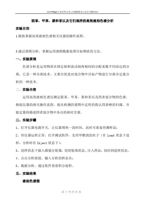 高效液相色谱实验报告
