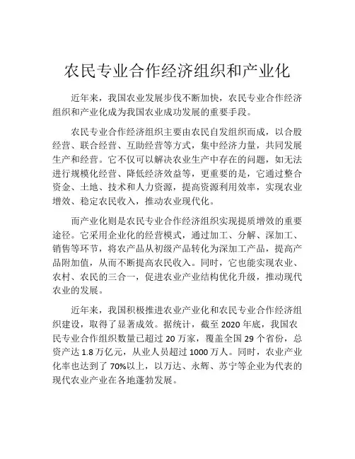 农民专业合作经济组织和产业化