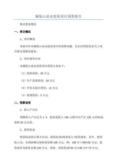 桶装山泉水投资项目预算报告