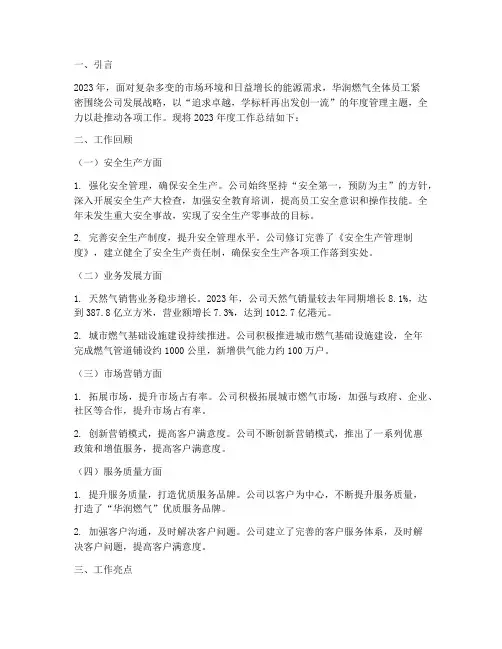 华润燃气年度总结范文