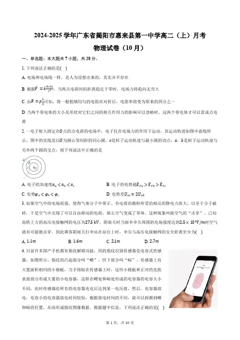 2024-2025学年广东省揭阳市惠来县第一中学高二(上)月考物理试卷(10月)(含答案)