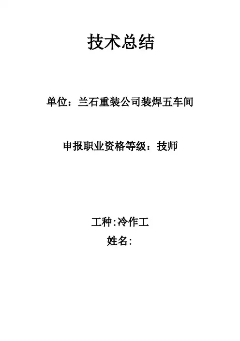 冷作工、铆工高级技师工作总结