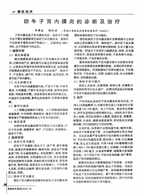 奶牛子宫内膜炎的诊断及治疗