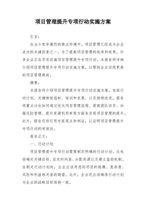 项目管理提升专项行动实施方案(专业完整模板)