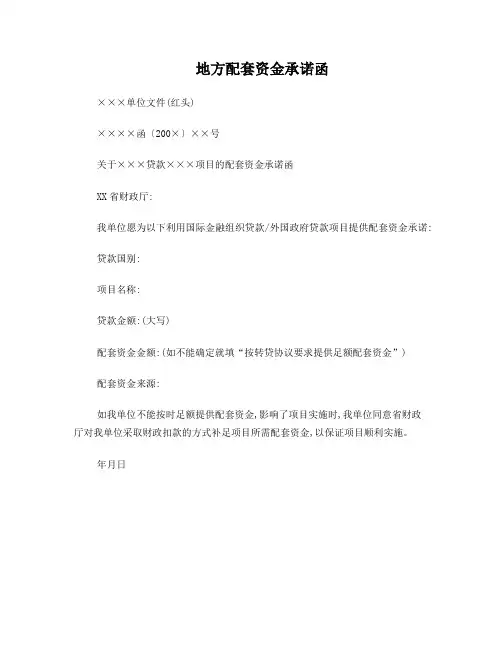地方配套资金承诺函