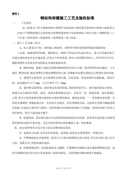 钢结构雨棚施工工艺及验收标准