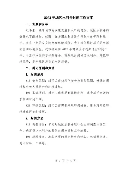 2023年城区水利井封闭工作方案