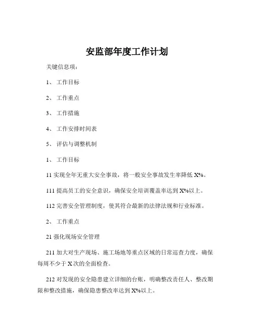 安监部年度工作计划