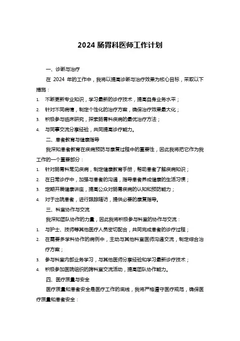 2024肠胃科医师工作计划