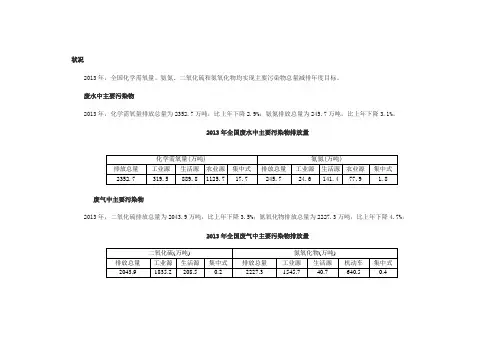 2013年全国污染物排放状况公报
