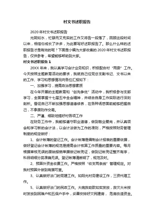 2020年村文书述职报告