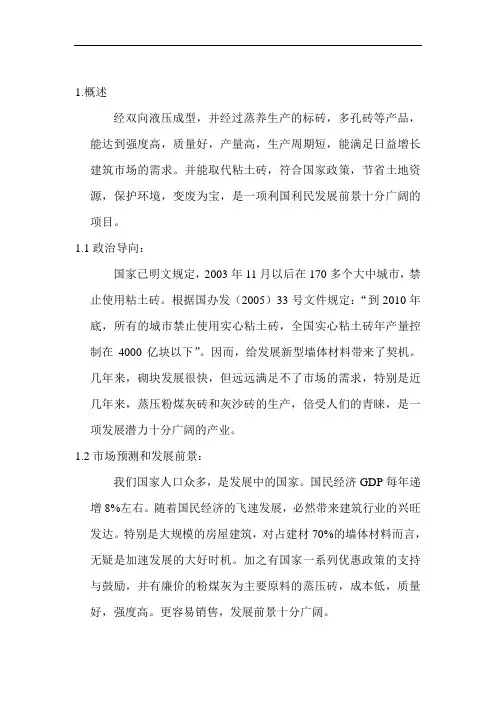 600T粉煤灰蒸压砖全自动生产线可行性分析报告 (精品)