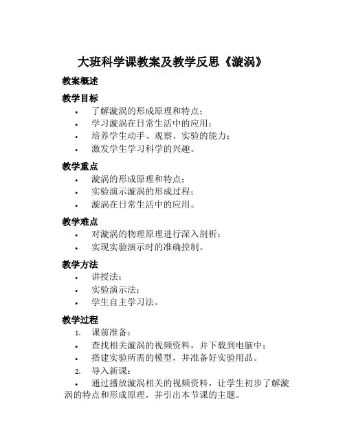 大班科学课教案及教学反思《漩涡》